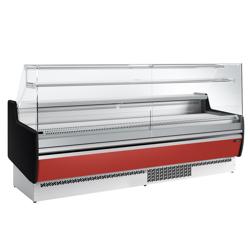 Banco gastronomia professionale - 2560x953mm - Ventilata - 282 L - Vetro dritto - Pannello frontale Rosso RAL 3003 - con 4 porte - con 1 ripiani
