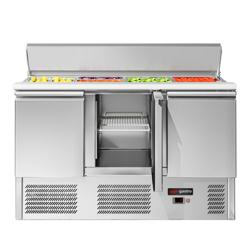 Saladette ECO - 1368 mm - 3 portes - avec ouverture pour 4 x GN 1/1 et couvercle en inox        