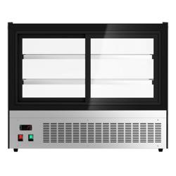 Koelvitrine - tafelmodel - 105 liter - 700mm - dubbel glas - schuifdeuren - met 2 glazen plateaus - zwart - NL