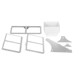 Alzata per buffet - Acciaio inox, Bianco, Melamina - Rettangolare - 280x500mm - 3 ripiani - Altezza: 415mm - incl. 6 ciotole in melamina 240x240mm