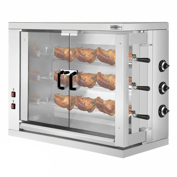 Elektrische kippengrill - 9 kW - met 3 spiesen voor maximaal 18 kippen