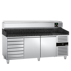 Rashladni pult za pripremu pizze PREMIUM - 2000x800 mm - sa 2 vrata & 7 ladica - uklj. Rashladna nadograđena vitrina - 10x GN 1/4