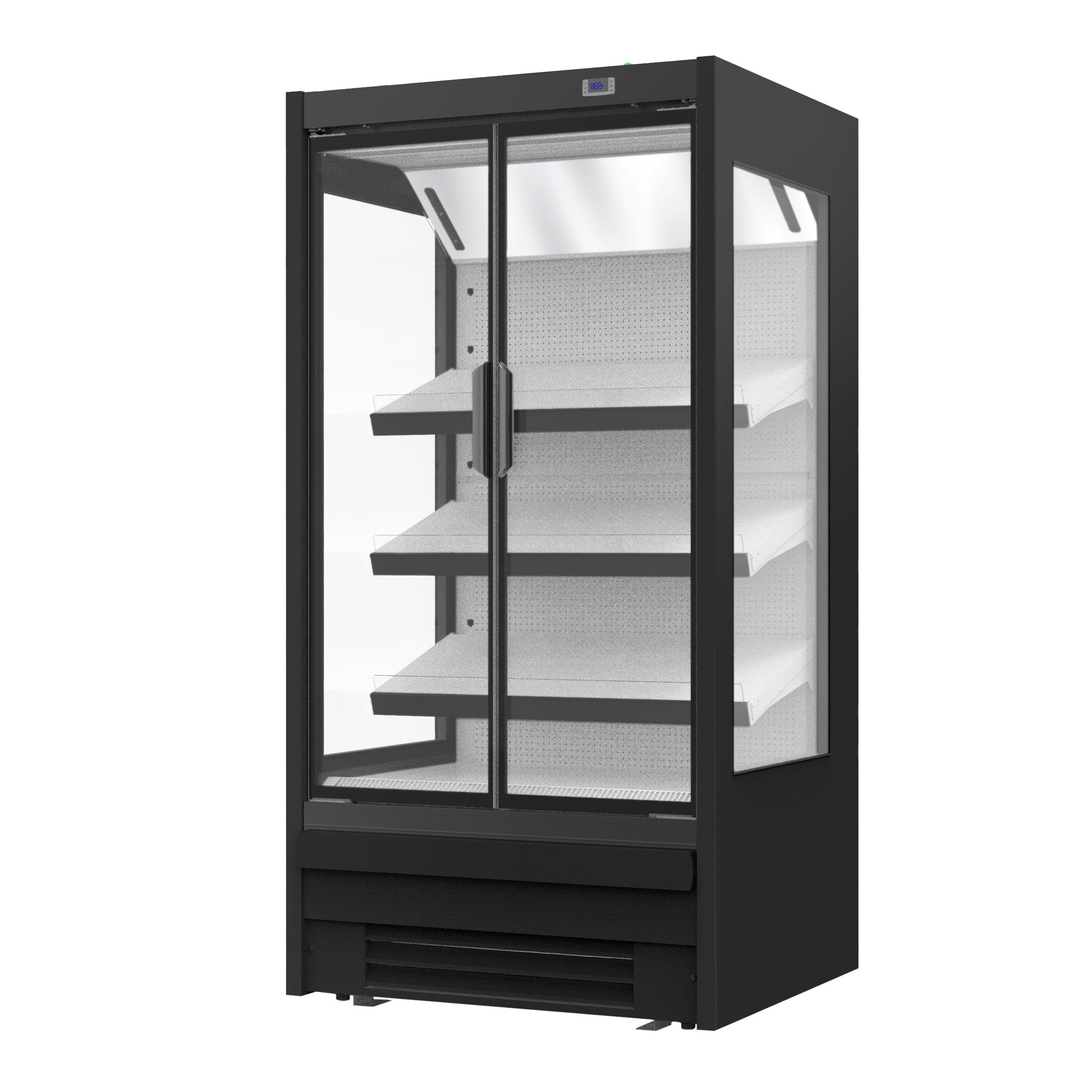 Vitrine murale réfrigérée - 1018mm - 528L - avec 2 portes battantes vitrées & 3 étagères - Noir