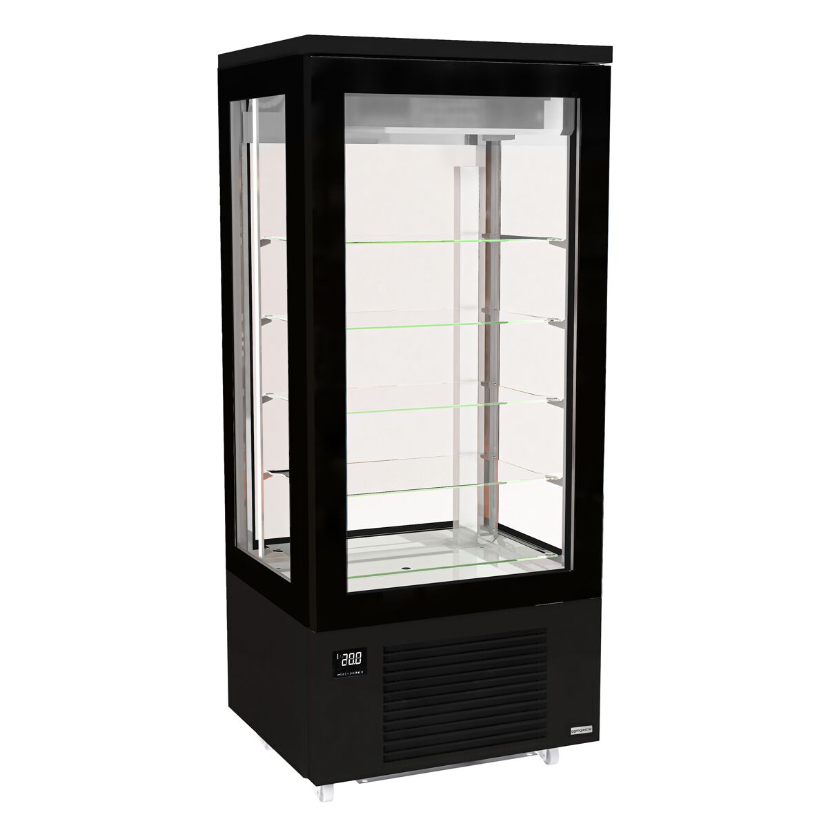 Vitrine réfrigérée 4 faces vitrées / Vitrine panoramique – 400 litres – 800 mm – 5 étagères – Noir