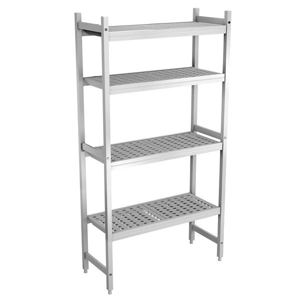 Regał aluminiowo‑polipropylenowy - 893x460x1685mm - 4 półek przestawnych - Nośność na półkę: 90kg - w zestawie: 2 stojaki, 8 belek, 4 półki