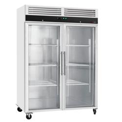 Koelkast met glasdeur RVS ECO - 1480mm - 1200liter - met 2 glasdeuren - geforceerde koeling, slot, automatische ontdooiing, legroosters & rvs rails, wielen