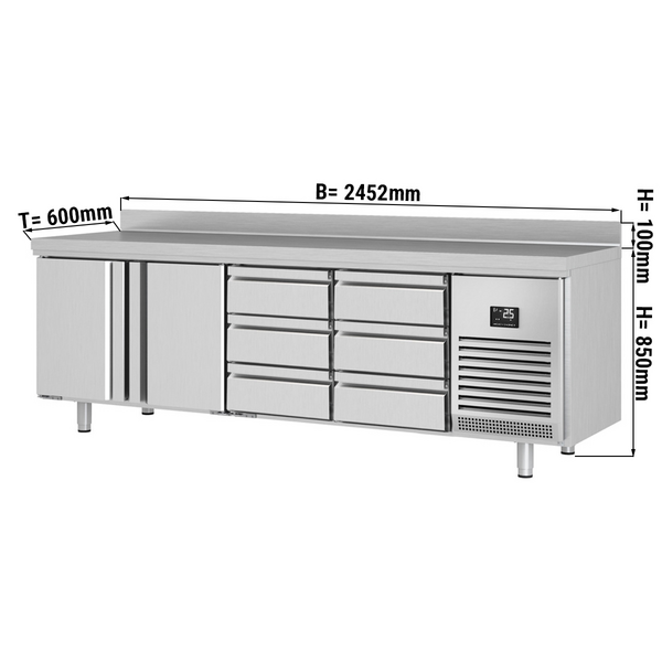 Soğutmalı Tezgah Premium PLUS - 2452x600 mm- 2 Kapılı, 6 Çekmeceli 1/3 ve Sırtlı