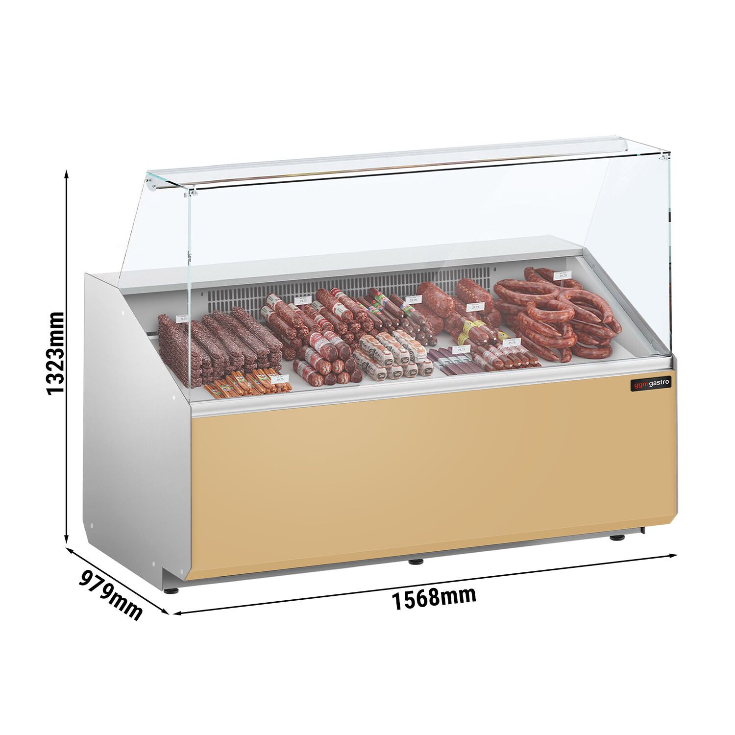 Comptoir vitrine réfrigérée - 1568x979mm - +2/+6°C - 324L - Façade beige RAL1015