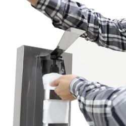 Hand Sanitiser Station - Stainless steel - freestanding, manual, elbow operable, mobile, with hygiene instructions