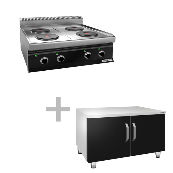 Cocina eléctrica - 4× placas redondas (10,4 kW) incl. estructura base | Cocina | Fogones | Cocina profesional | Hornillo