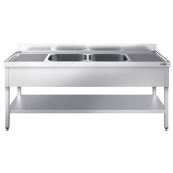 Mesa com pia de lavagem com base 2,0 m - 2 Pias ao centro C 40 x L 40 x P 25 cm