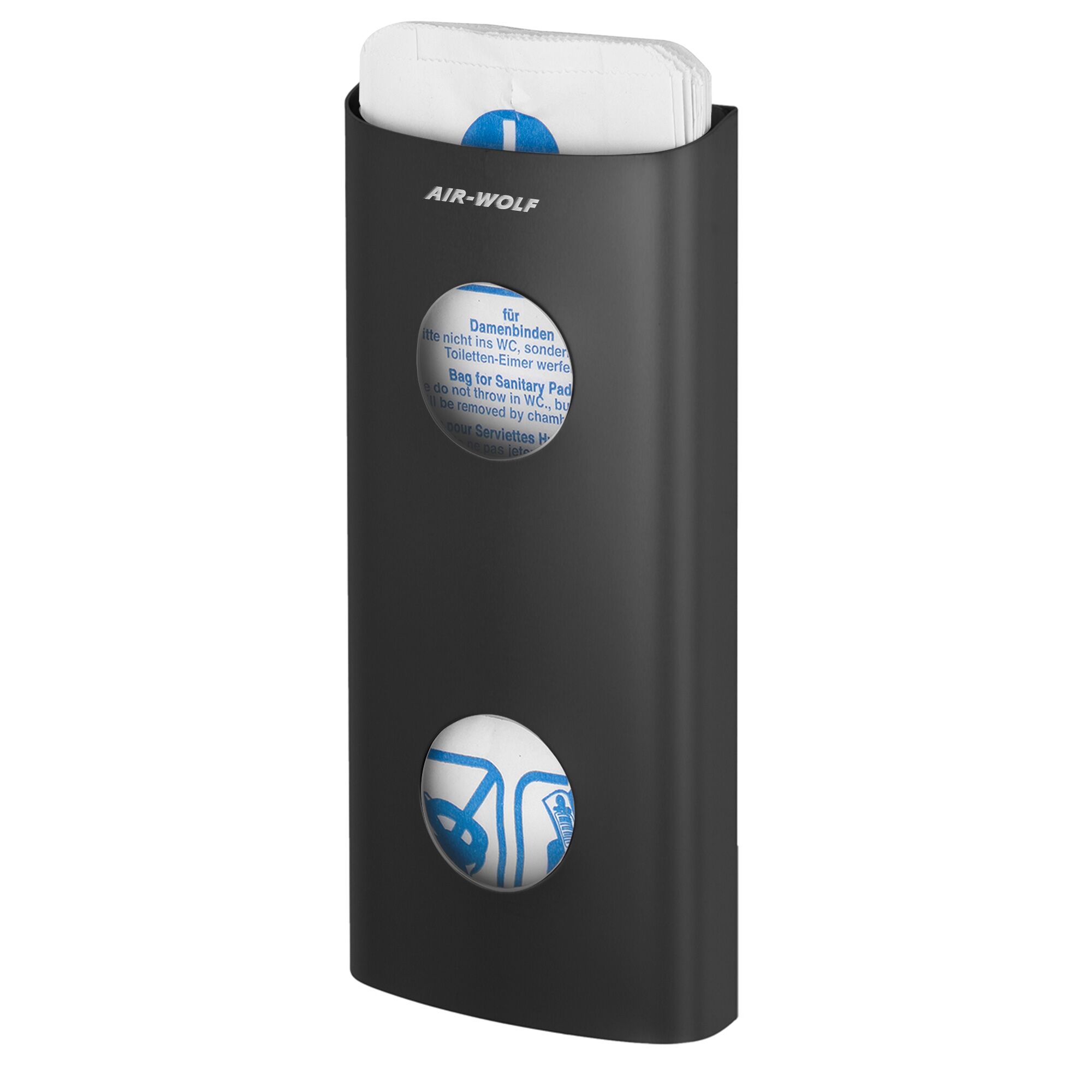 AIR-WOLF | Distributeur de sachets hygiéniques pour jusqu’à 25 sachets – inox noir mat