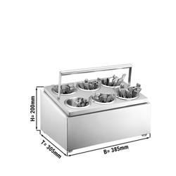 Commercial Cutlery Cylinder Holder – Holds 6 Cylinders - Carry Handle - Stainless Steel - 385×305×200 mm