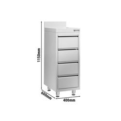 Cassettiera PREMIUM - in acciaio inox AISI 430 - con 4 cassetti e alzatina - 400x600mm