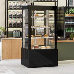 Commercial cake display fridge - 850L - 1000mm - Double glazing - square - with 3 adjustable shelves - rear sliding doors - for patisserie - Black