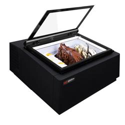 Countertop Ice Cream Display Freezer - 670mm - Static cooling - for 3 x 5 litres Napoli pans - Black - hinged glass lid