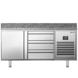 Pizzawerkbank PREMIUM PLUS - 1490x700mm - met granieten werkblad - met 1 deur & 3 laden - incl. opzetkoelvitrine - 8x GN 1/3