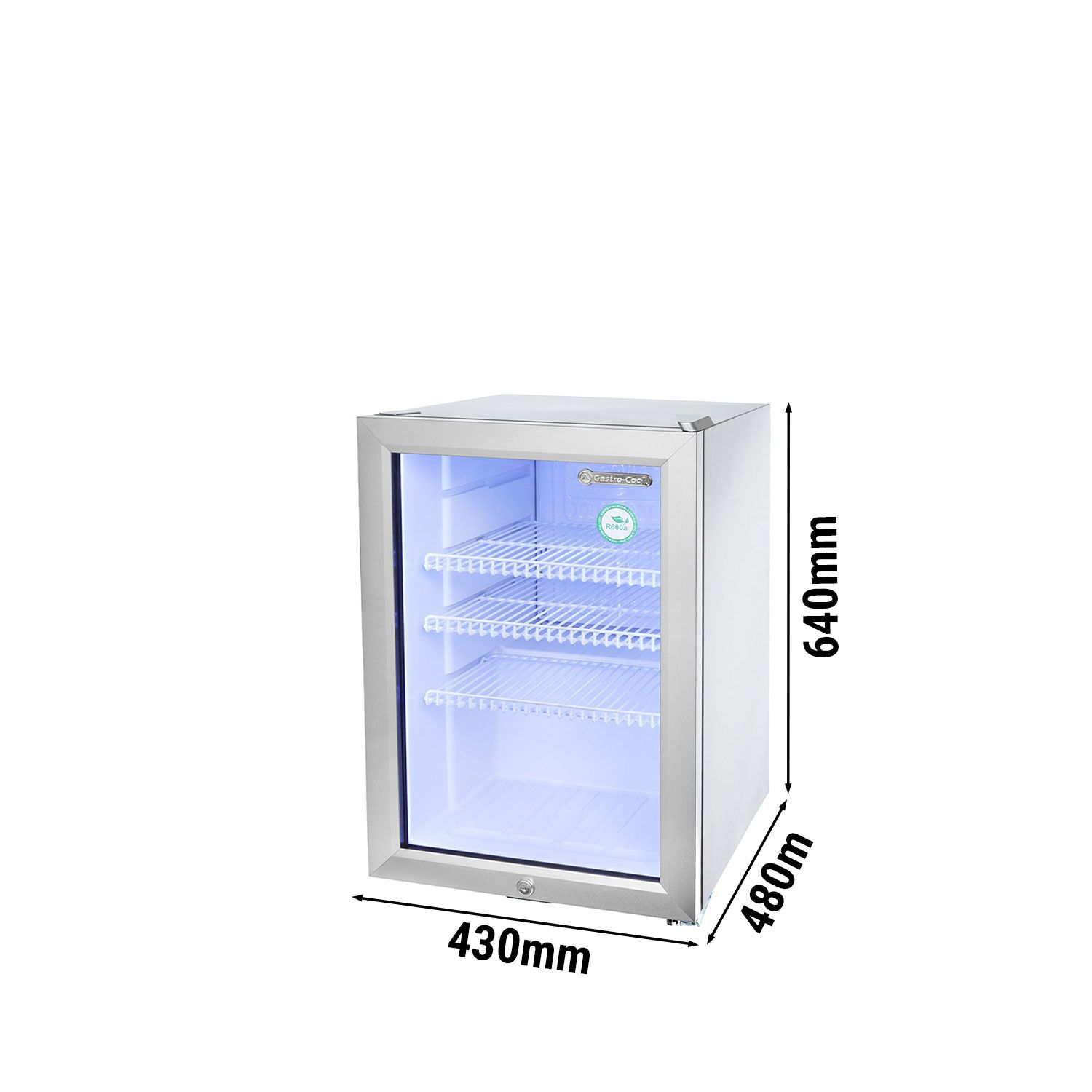 GASTRO-COOL | Minibar réfrigéré - 430 mm - 62 litres - avec 1 porte vitrée - Argent