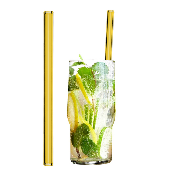(50 st.) Sugrör i glas - Gul - 20 cm - inkl. Rengöringsborste av nylon