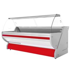 Koeltoonbank - 2965x1150mm - 570 liter - kleur rood - gebogen ruit - granitten werkblad