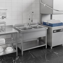 Spültisch PREMIUM - 1200x700mm - mit Grundboden - mit 2 Becken mittig