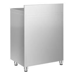 Tavolo armadiato in acciaio inox - 800x600mm - con porta a battente - con alzatina