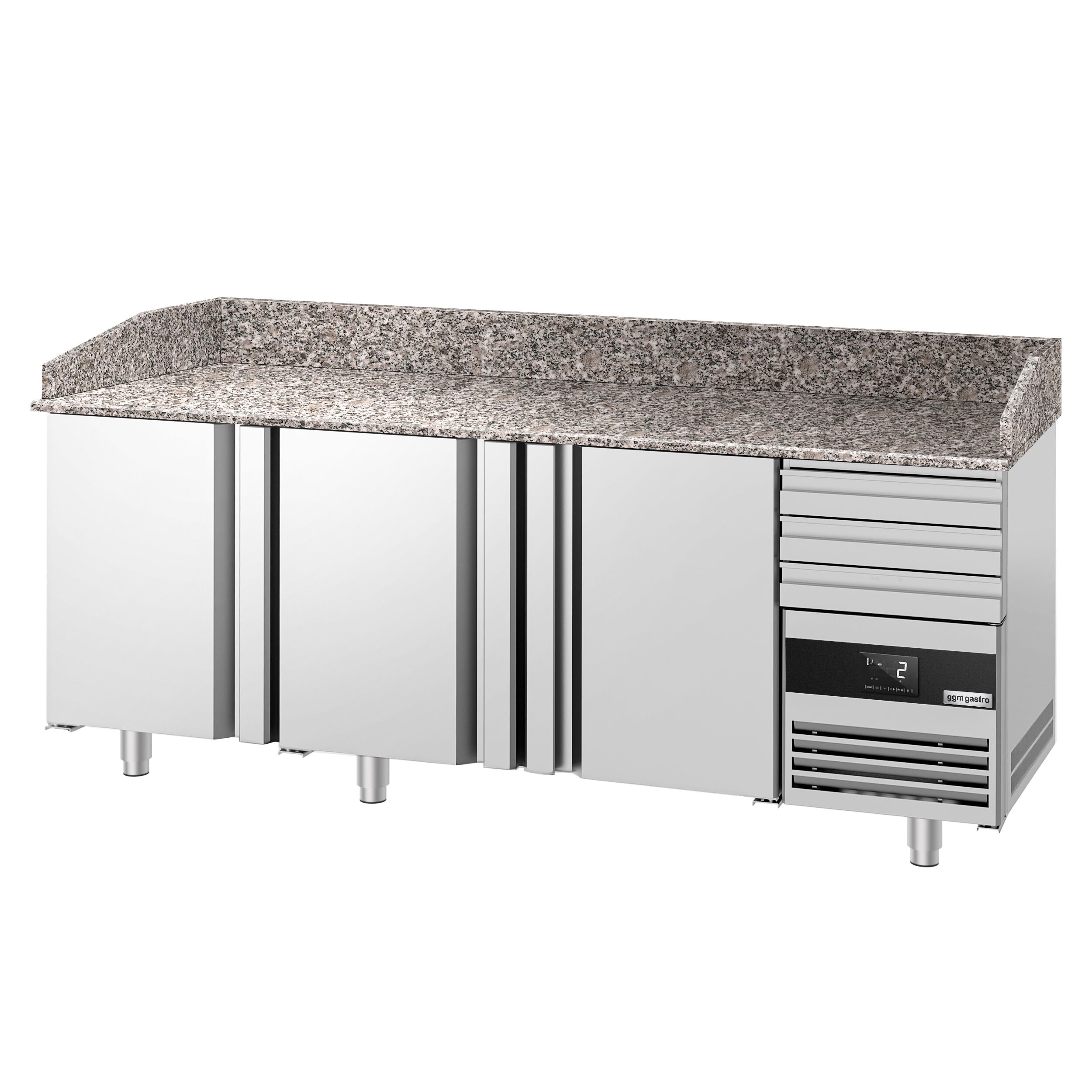 Table réfrigérée pour pizza PREMIUM - 2150 x 800 mm - avec 3 portes & 3 tiroirs