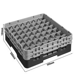 CAMBRO | CAMRACK® - Coș spălător de sticlă 1/1 cu 2 extensii - 500x500mm - 49 compartimente - Negru