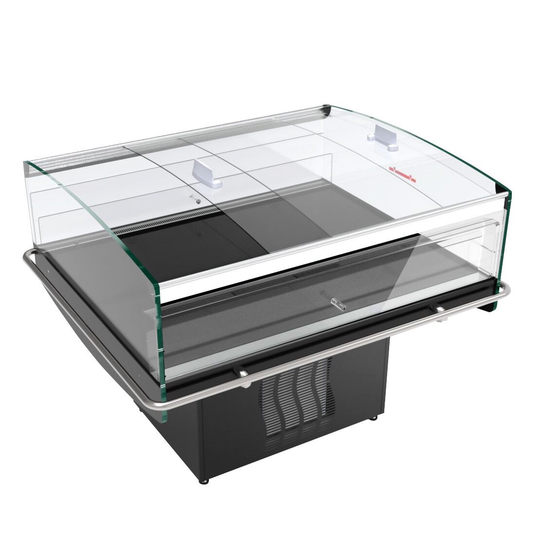 Îlot réfrigéré - 1380x1173mm - 1310 L - à portes coulissantes en verre - Noir