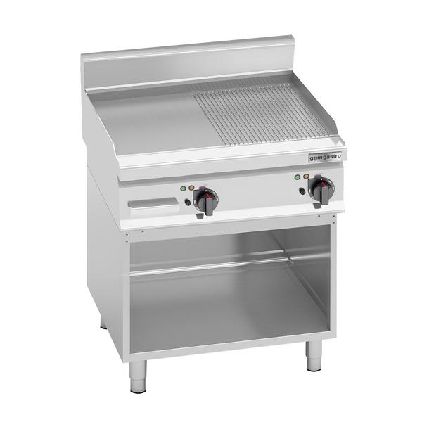 Elektrische bakplaat - 8kW - 1/2 glad 1/2 geribbeld - Bakoppervlak: 596x430mm - met open onderbouw