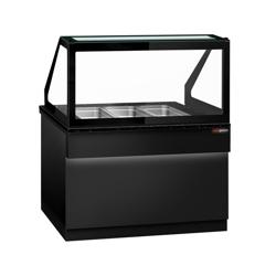 Saladette de Pizzas Série TORONTO - 1250mm - 800L - frente preta - 2 portas - com vitrine angular em vidro para 3x GN 1/1 & 1 prateleira - bancada em granito preto