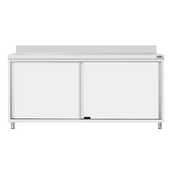 Tavolo armadiato in acciaio inox ECO - 1800x600 mm - con anta scorrevole e alzatina
