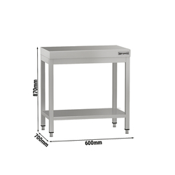 Worktable ECO Stainless steel- 600x700mm - with undershelf without upstand
