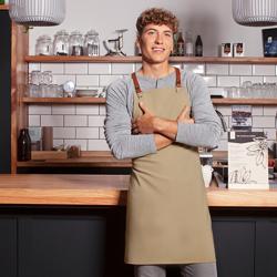 KARLOWSKY | Recycled Bib Apron Green Generation Cross-Back Leather Straps – Pebble Grey - 70x85 cm