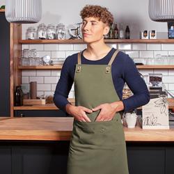 (6 pieces) KARLOWSKY | Adjustable Cross-Back Bib Apron Urban Nature – Moss Green - 700×850 mm