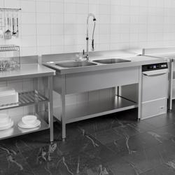 Plonge PREMIUM en acier inoxydable - 1800x600mm - 2 bacs - bac à gauche - avec espace lave-vaisselle - adossée/avec dosseret
