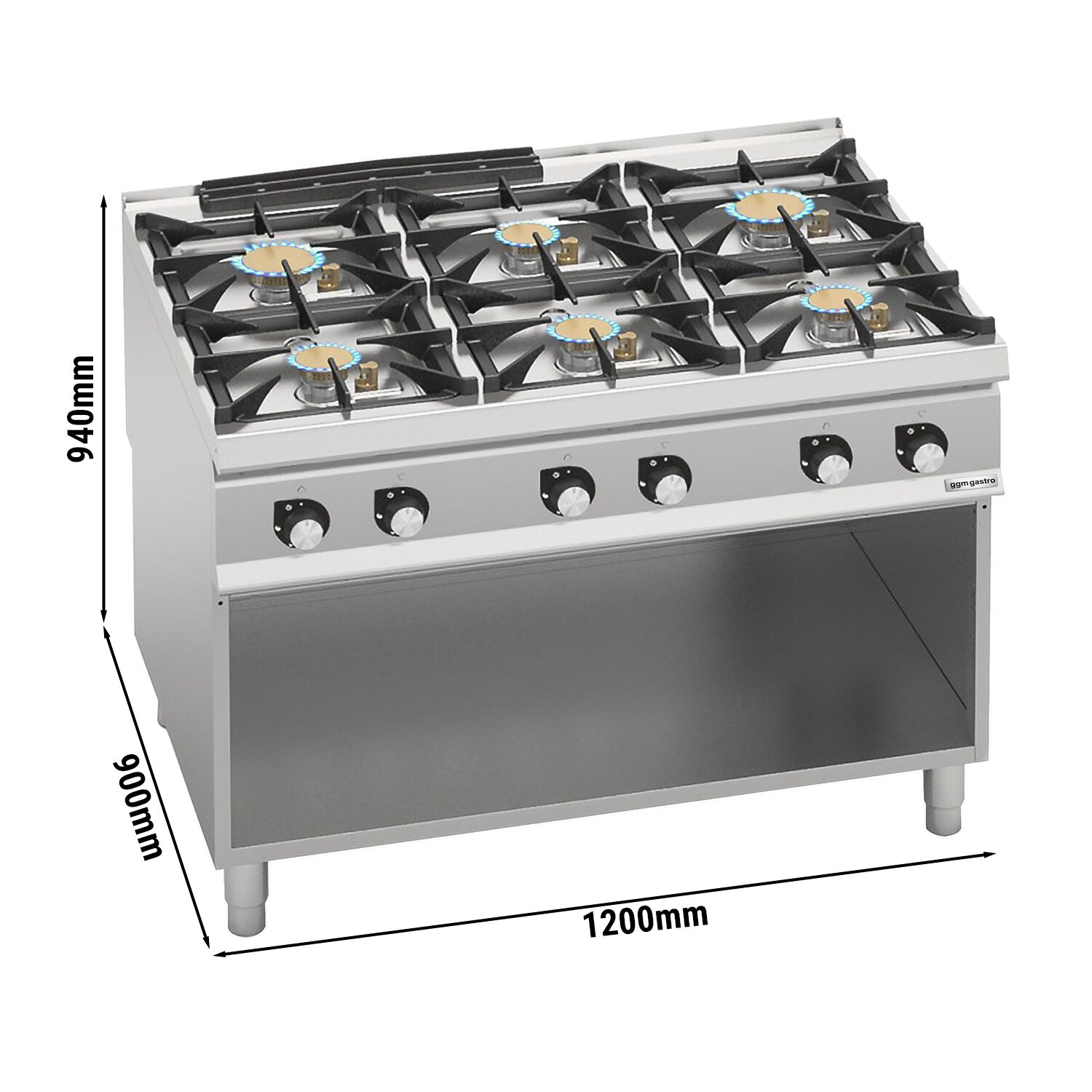 Fourneau à gaz – avec 6 brûleurs – 44 kW