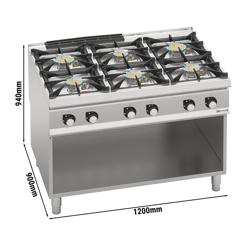 Cucina a gas professionale - PAOLO 900 - 1200x900x940mm - 44,0 kW - 6 fuochi - su vano aperto - alta potenza