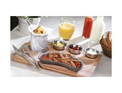 Juego para servir fajitas - 6 piezas - sartén de hierro fundido en forma de riñón