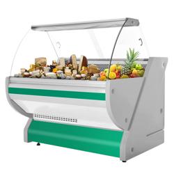 Koeltoonbank - 1325x1150mm - 260 liter - kleur groen - gebogen ruit - granit werkblad