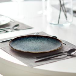 (6 pieces) Eccentric Flat Dinner Plate – Ø 22 cm - Petrol Blue - Stoneware - High-Gloss