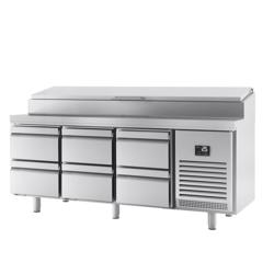 Přípravný chladicí stůl - 1960x700 mm - 1 dveře & 6 zásuvek - pro 1× GN 1/2 & 9× GN 1/3 nádoby