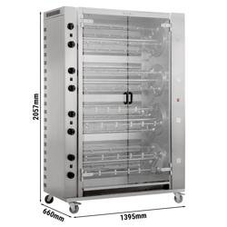 Grill rotativo para frangos a gás PREMIUM -  com16x espetos para 96x frangos - 1395 x 660 x 2057 mm 