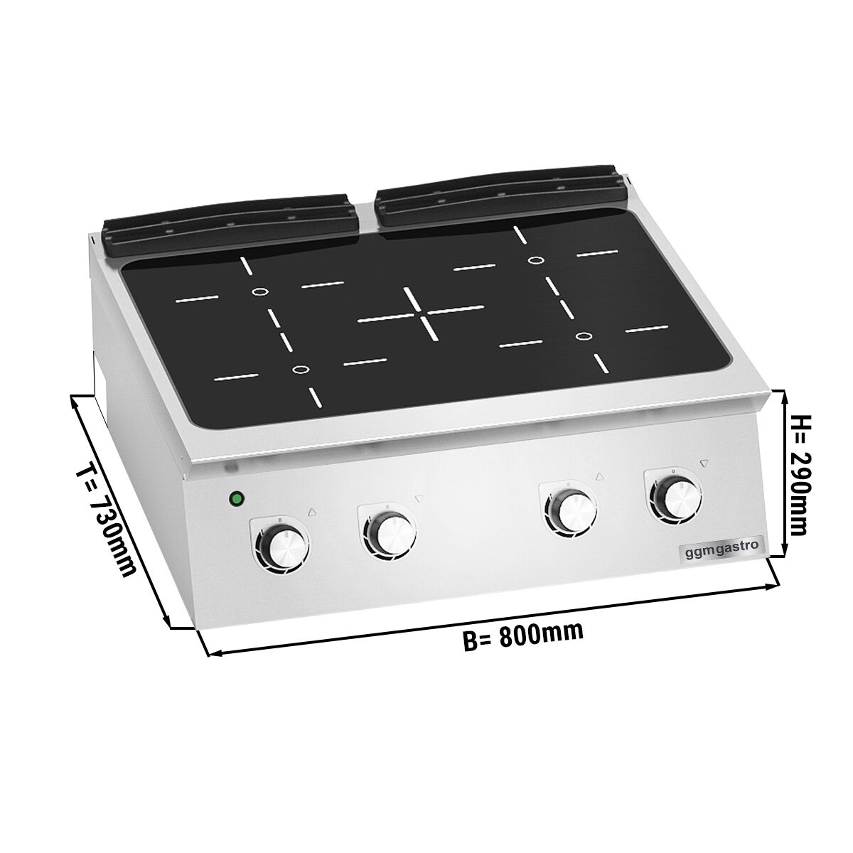 Réchaud vitrocéramique à poser - 12,8kW - 4 foyers infrarouges