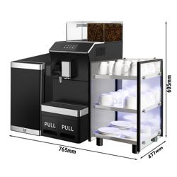 Máquina de café totalmente automática Profissional - até 16 especialidades - Ecrã tátil 5,0" - incl. aquecedor de chávenas e frigorífico para leite - Depósito de água 3,5L/ligação direta