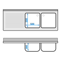 Vaskeskab med plads til opvaskemaskine 1,8m - 2 Vaske til Højre L 50 x B 50 x D 30 cm