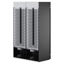 (2 pz) Vetrina frigo per bibite - 1190mm - 345l - porta in vetro senza cornice - con 2 porte in vetro & cassonetto pubblicitario illuminato & illuminazione LED - Nero