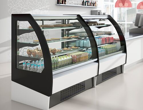 Vitrine murale réfrigérée - Libre-service - 1250mm - 365L - avec 3 étagères - arrière fermé - avec rideau de nuit - Noir