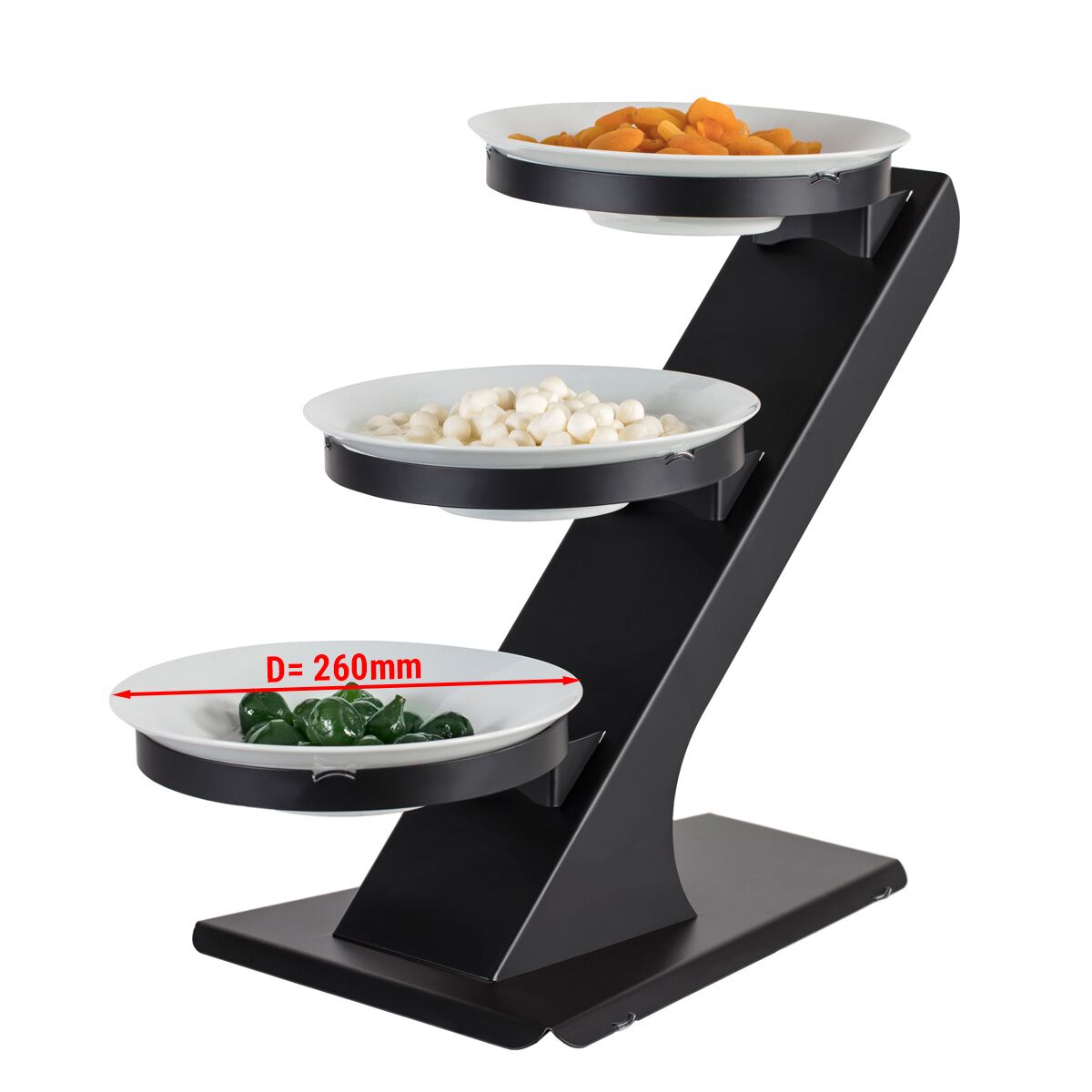 Présentoir / support de buffet - Noir - incl. 3 bols en mélamine Ø 260 mm