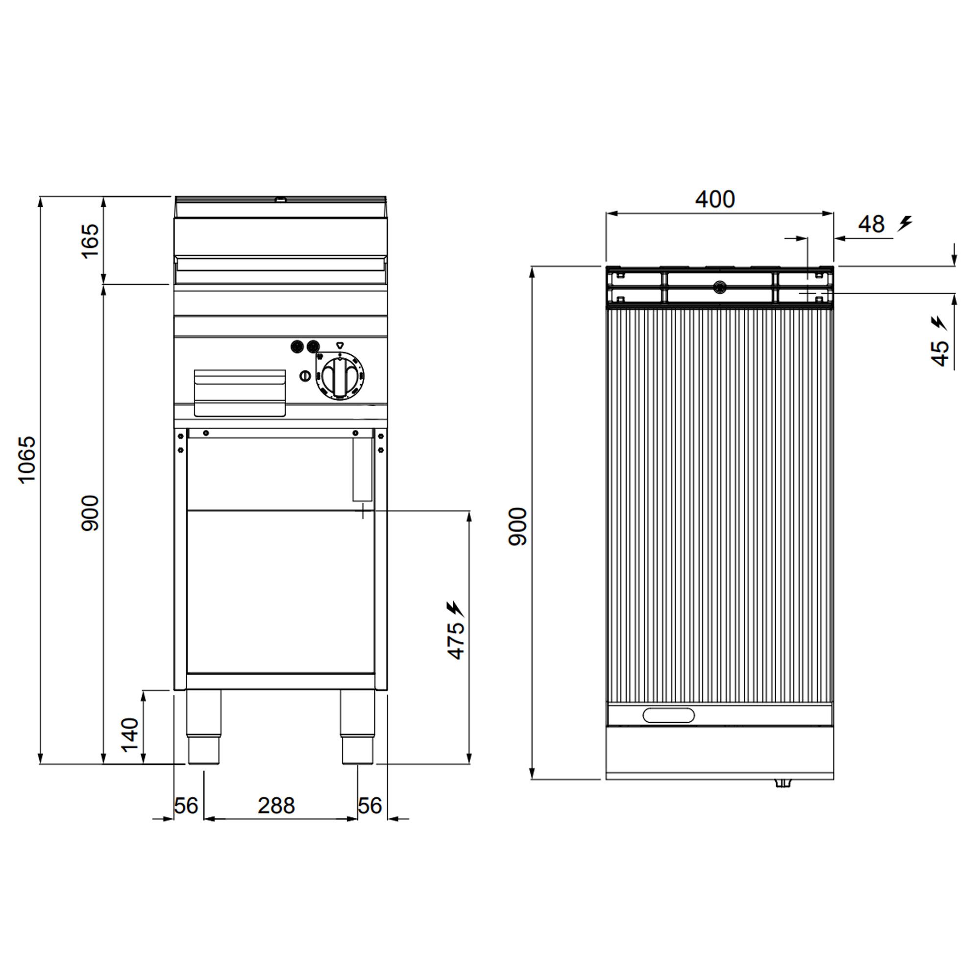 Commercial Electric Griddle - 5.7kW - Ribbed Plate - Cooking area: 396x667mm - on Stand